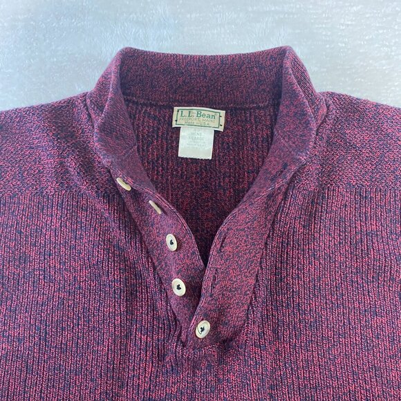 Vintage LL Bean Sweater Men's XL Fisherman 5 Button Henley Hethered Red Knit USA - Picture 4 of 10
